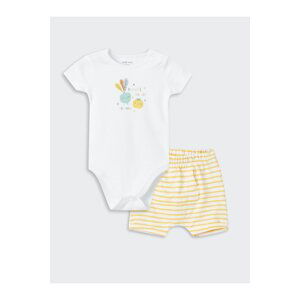 LC Waikiki Crew Neck Printed Baby Boy Body and Shorts 2-Piece Set