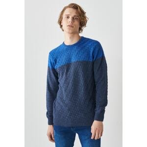 AC&Co / Altınyıldız Classics Men's Saxe-Aviator Blue Standard Fit Regular Fit Crew Neck Patterned Wool Knitwear Sweater