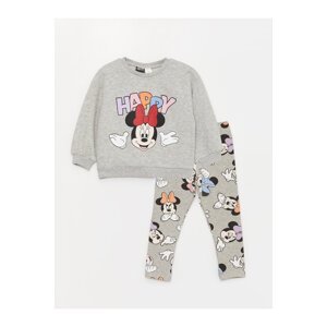 LC Waikiki Crew Neck Minnie Mouse Printed Baby Girl Sweatshirt and Tights, 2-pack