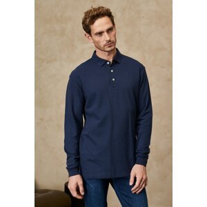 ALTINYILDIZ CLASSICS Men's Navy Blue Slim Fit Slim Fit 100% Cotton Polo Neck Combed Cotton T-Shirt
