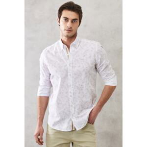 ALTINYILDIZ CLASSICS Men's White-beige Slim Fit Slim Fit 100% Cotton Buttoned Collar Printed Shirt