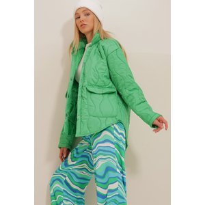 Trend Alaçatı Stili Women's Green Baby Collar Lined Pocket Quilted Coat