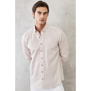 ALTINYILDIZ CLASSICS Men's Beige Slim Fit Slim Fit Buttoned Collar 100% Cotton Flamed Shirt
