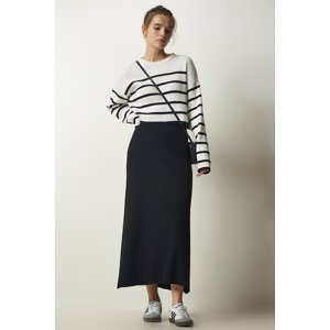 Happiness İstanbul Women's Black Ribbed Knitwear Skirt