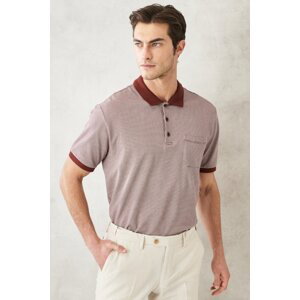 ALTINYILDIZ CLASSICS Men's Gray-burgundy Comfort Fit Relaxed Cut 100% Cotton Polo Neck T-Shirt