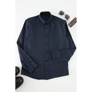 Trendyol Navy Blue Men's Slim Fit Shirt Shirt With Leather Accessory