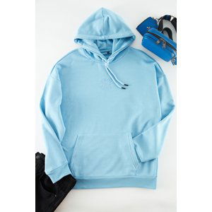 Trendyol Men's Blue Oversize/Wide-Fit Hooded Floral Embroidery Sweatshirt