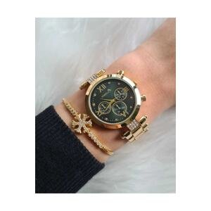 Polo Air Sport Stylish Women's Wristwatch and Zircon Stone Snowflake Bracelet Combination Yellow Green Color
