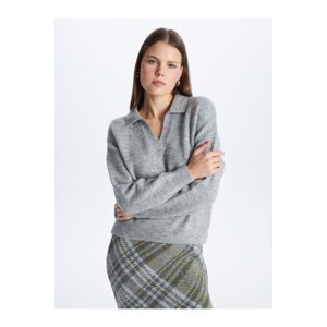 LC Waikiki Women's Polo Neck Plain Long Sleeve Oversize Knitwear Sweater