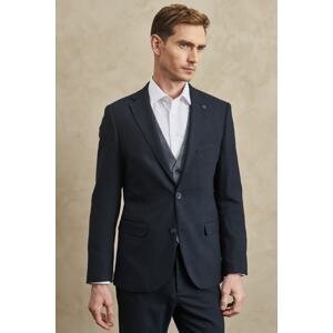 ALTINYILDIZ CLASSICS Men's Dark Navy Blue Slim Fit Slim Fit Mono Collar Diagonal Patterned Vest Suit