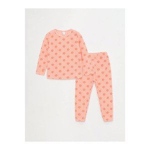 LC Waikiki LCW baby Crew Neck Long Sleeve Printed Fleece Baby Girl Pajama Set