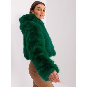 Tmavě zelená krátká bunda z umělé kožešiny