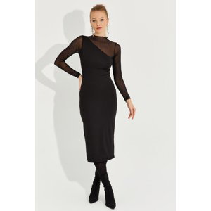 Cool & sexy Dámské Černý Tyl Detailní Asymetrické Midi šaty