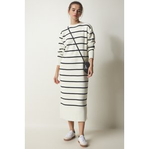 Happiness İstanbul Women's Ecru Striped Wrap Knitwear Dress
