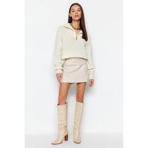 Trendyol Beige Faux Leather Mini Woven Skirt