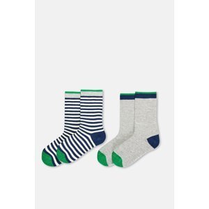 Dagi Gray Melange-Navy Blue Boy's 2-Piece Striped Socks