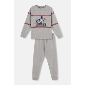 Dagi Gray Melange Mickey Mouse Licensed Crew Neck Long Sleeve Pajamas Set