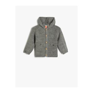 Koton Hooded Knit Cardigan Button Closure Pocket Detailed