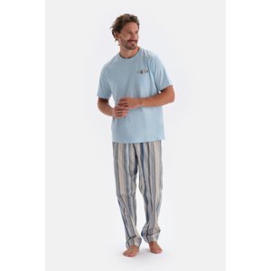 Dagi Blue Crew Neck Short Sleeve Woven Pajama Set