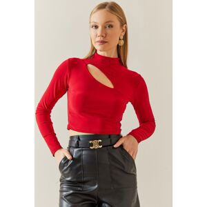 XHAN Red Window Detailed Half Fisherman Crop Blouse