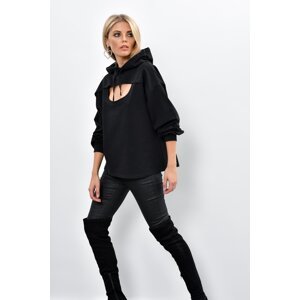 Cool & Sexy Women's Black Hooded Sweatshirt with Front Window Yi1669