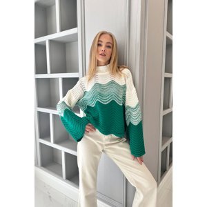 Trend Alaçatı Stili Women's Green Half Turtleneck Openwork and Blocked Knitwear Sweater