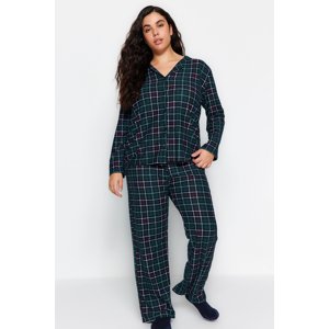 Trendyol Curve Green Plaid Shirt Collar Soft Touch Knitted Pajama Set