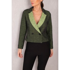 armonika Women's Peanut Green Double Breasted Collar Two Color Cachet Crop Jacket