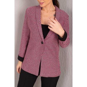 armonika Women's Fuchsia Striped Fold Sleeve Single Button Cachet Jacket