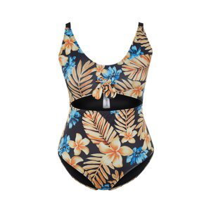 Trendyol Curve Blue Tropical Patterned Tie Detail Slimming Effect Swimsuit