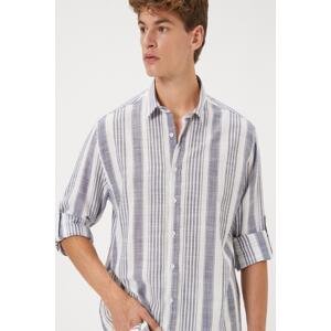 Koton Men's Navy Blue Striped Shirt
