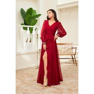 Carmen Burgundy Chiffon Sleeves Long Evening Dress And Promise Dress