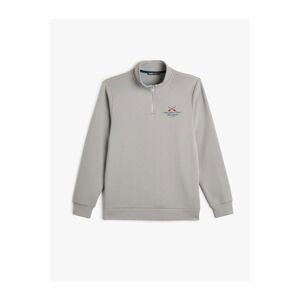Koton Half Zipper Sweatshirt High Neck College Printed Raised