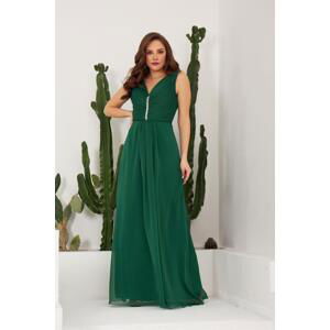 Carmen Emerald Chiffon Long Evening Dress and Invitation Dress with Stone Collar