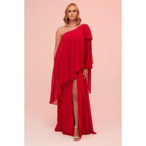 Carmen Red Single Sleeve Slit Plus Size Chiffon Evening Dress