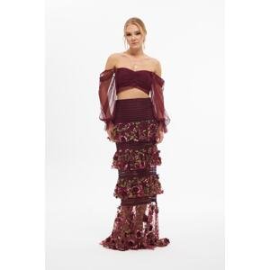 Carmen Burgundy Skirt Tiered Bustier Suit