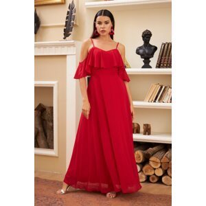 Carmen Red Low Sleeve Strappy Long Evening Dress