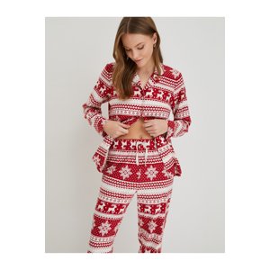 Koton Christmas Themed Pajama Top Long Sleeve Crew Neck