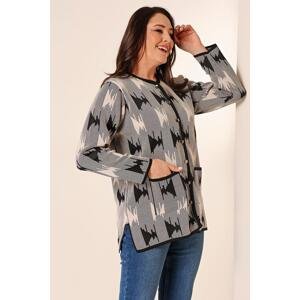 By Saygı Front Buttoned Pocket Patterned Plus Size Cardigan