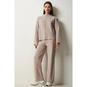 Happiness İstanbul Women's Beige Seasonal Blouse Pants Knitted Suit