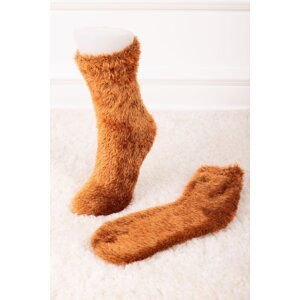 armonika Women's Camel Thick Puffer Socks