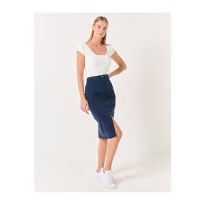 Jimmy Key Navy Blue High Waist Slit Midi Skirt
