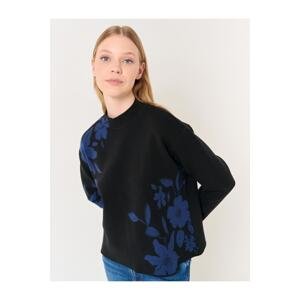 Jimmy Key Black Crew Neck Long Sleeve Floral Knitwear Sweater