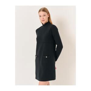 Jimmy Key Black Turtleneck Long Sleeve Fillet Pocket Mini Dress