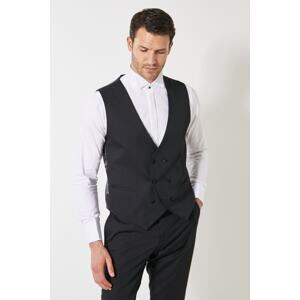 ALTINYILDIZ CLASSICS Men's Black Slim Fit Slim Fit V-Neck Patterned Classic Vest
