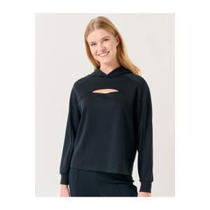 Jimmy Key Black Long Sleeve Hooded Decollete Sweatshirt