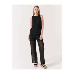 Jimmy Key Black High Waist Wide Leg Openwork Stylish Trousers