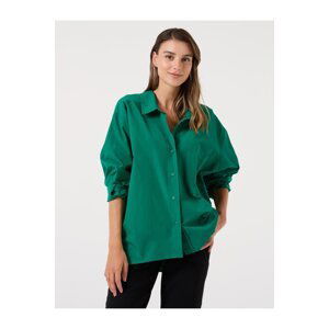 Jimmy Key Green Loose Fit Shirt with a Long Back Long 100% Cotton Basic Shirt