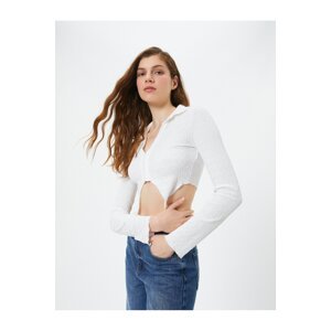 Koton Crop Blouse Asymmetrical Cut Textured Slim Fit Long Sleeve Shirt Collar