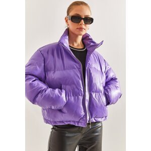 Bianco Lucci Women's Judge Collar Leather Puffer Coat
